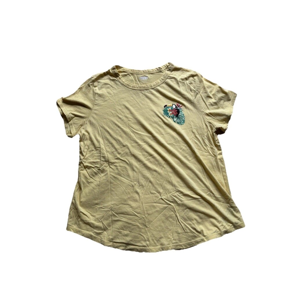 Yellow GAP womens XL Tshirt With Toucan Bird & Leaf Breast Pocket Design Detail